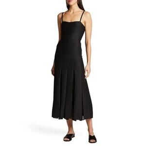 NWT Gabriela Hearst Godard Pleated Mesh-Panel Midi Dress Black IT 44 US 8 Medium